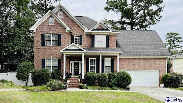 2423 Ben Hogan Cir, Florence, SC 29506 - view of front of home with brick siding, driveway, a shingled roof, and a garage