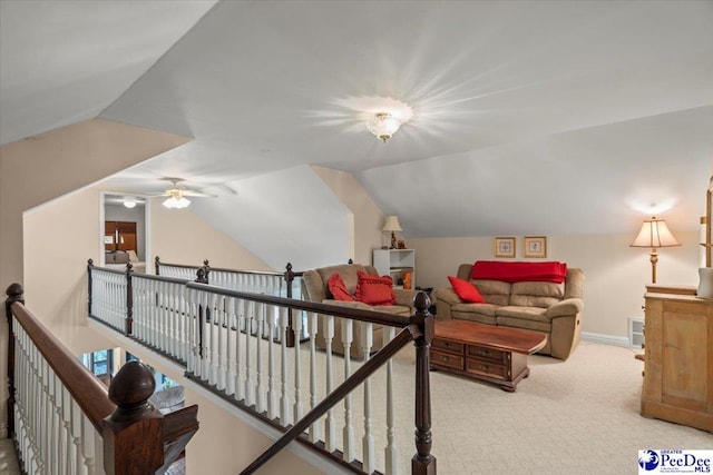 2284 Syracuse Community Rd, Darlington, SC 29532 - additional living space with vaulted ceiling, carpet, a ceiling fan, and baseboards