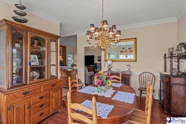 2284 Syracuse Community Rd, Darlington, SC 29532 - dining area with a chandelier, dark wood finished floors, and ornamental molding