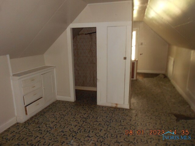 bonus room featuring lofted ceiling and light colored carpet