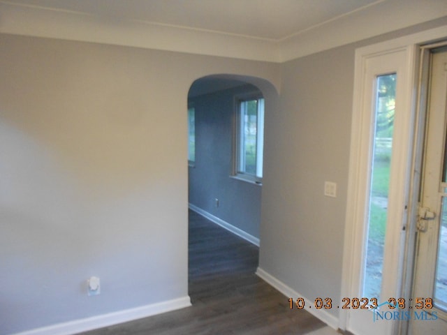 unfurnished room featuring dark wood-type flooring