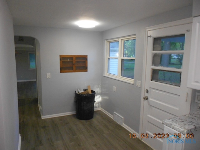 interior space with dark hardwood / wood-style floors