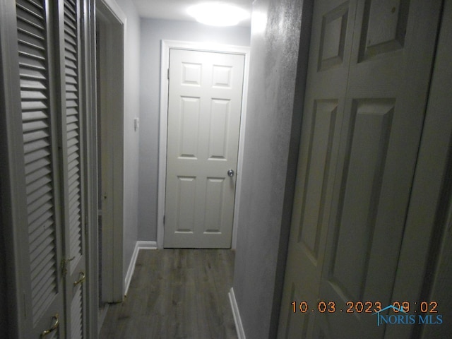 hallway featuring dark hardwood / wood-style flooring