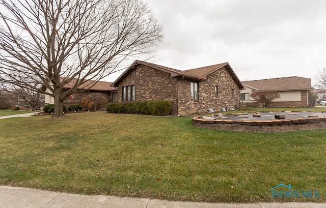 view of property exterior with a lawn