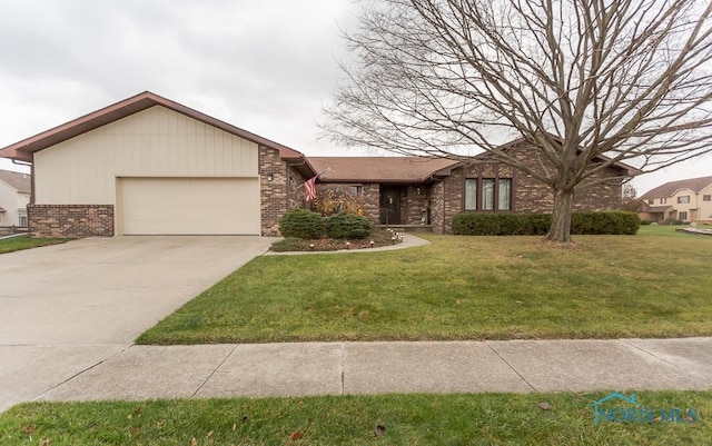 ranch-style house with a front lawn and a garage