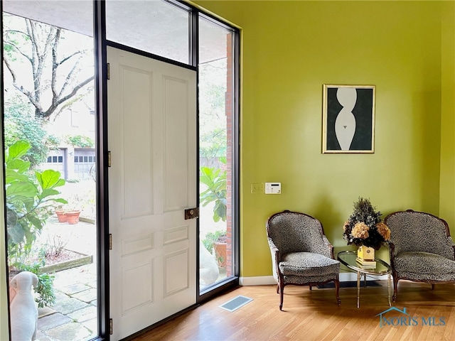 foyer entrance with light hardwood / wood-style flooring