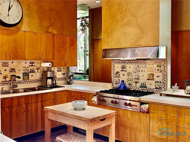 kitchen with sink and wall chimney exhaust hood