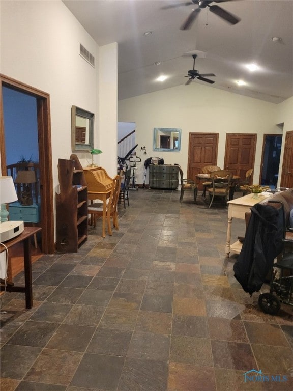 interior space featuring ceiling fan