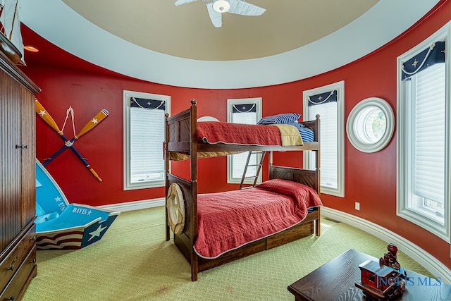 bedroom featuring carpet flooring and ceiling fan