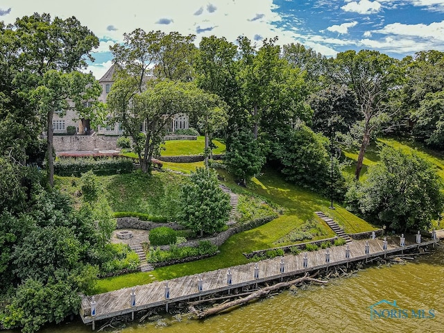 aerial view featuring a water view