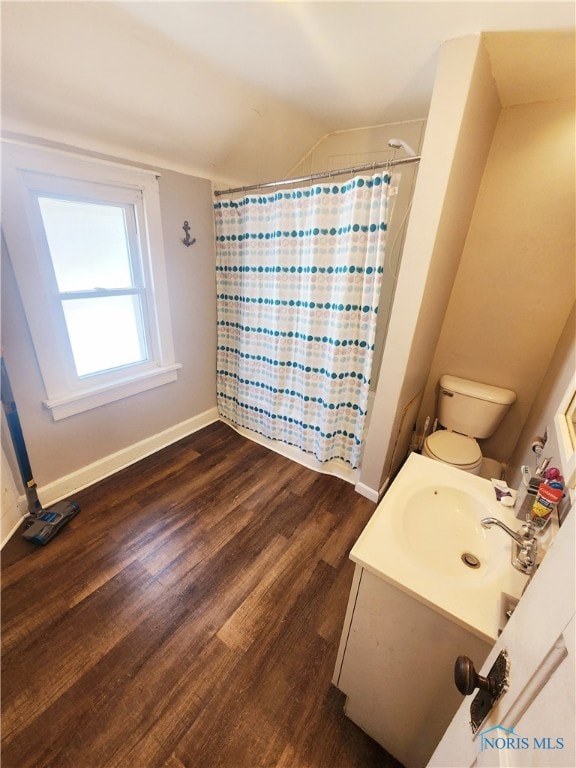 bathroom featuring hardwood / wood-style flooring, toilet, and vanity