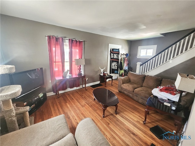 living room with light wood-type flooring