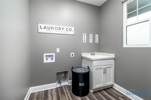 bathroom featuring hardwood / wood-style floors and vanity