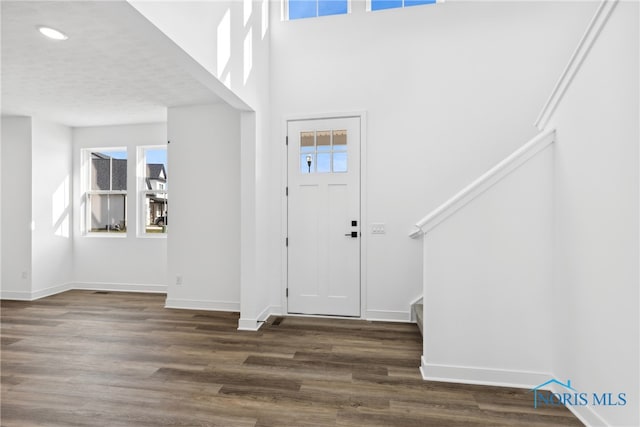 entrance foyer with dark wood-type flooring and plenty of natural light