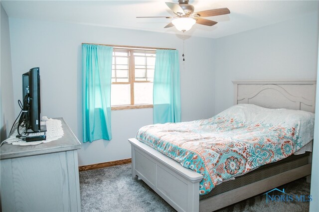 bedroom with carpet flooring and ceiling fan