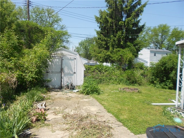 view of yard with a storage unit