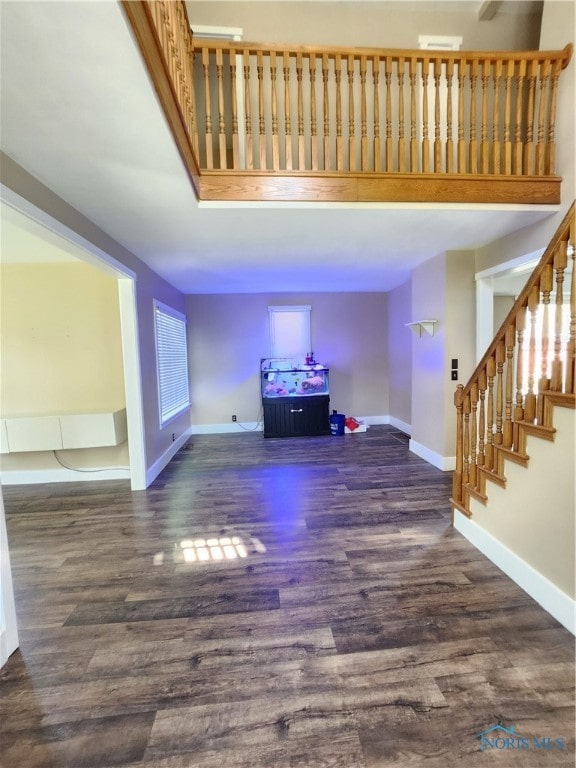 unfurnished living room featuring dark hardwood / wood-style flooring