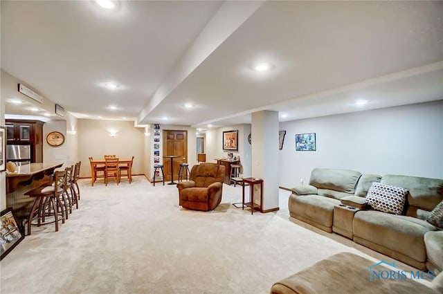 living room with light colored carpet