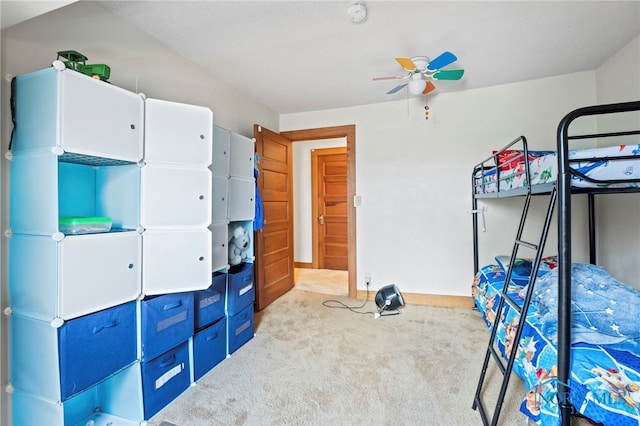 bedroom featuring carpet floors and ceiling fan