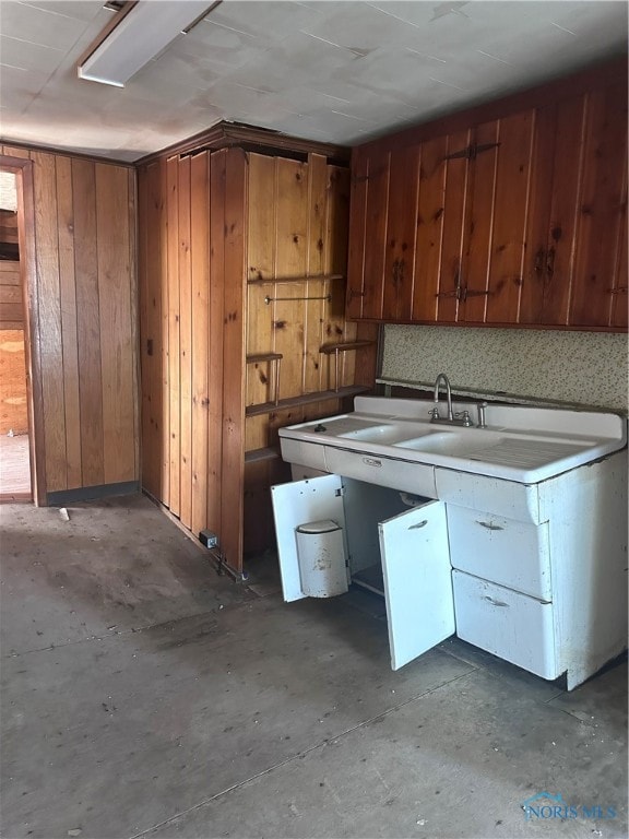 interior space featuring wood walls