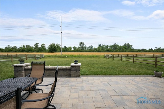 view of patio / terrace with a rural view