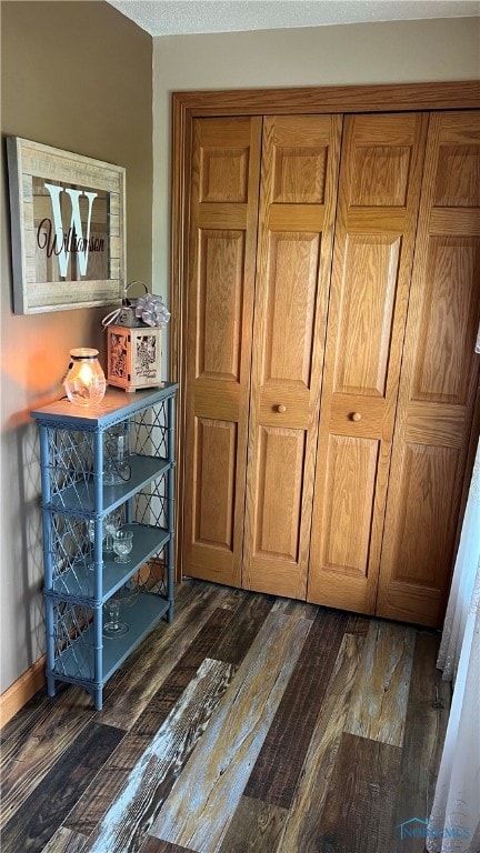 bedroom with a closet and dark hardwood / wood-style floors