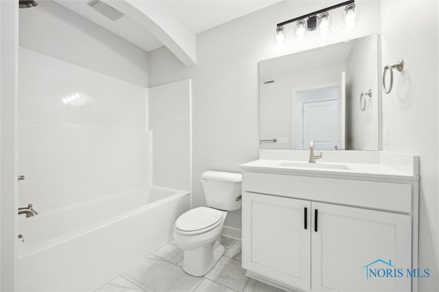 full bathroom with vanity, toilet, and shower / bath combination