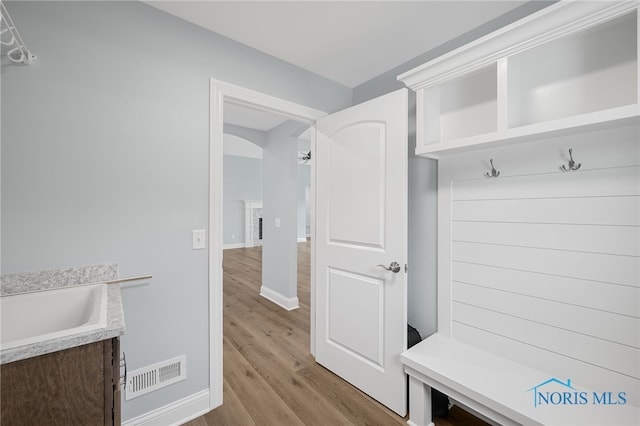 mudroom featuring light wood-type flooring