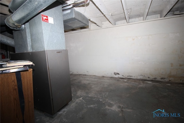 basement with heating unit