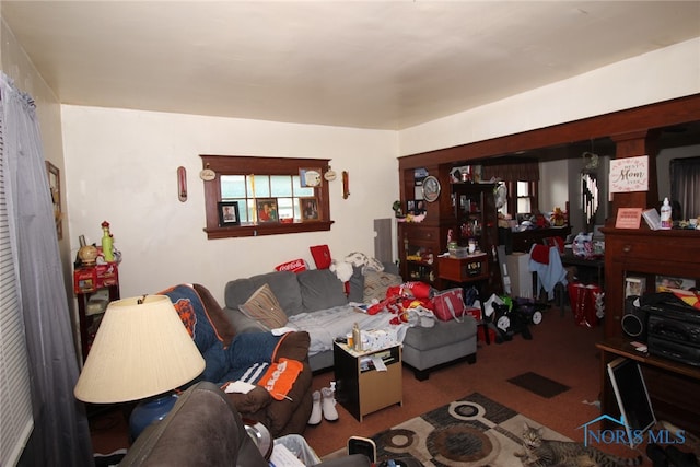 living room featuring carpet floors