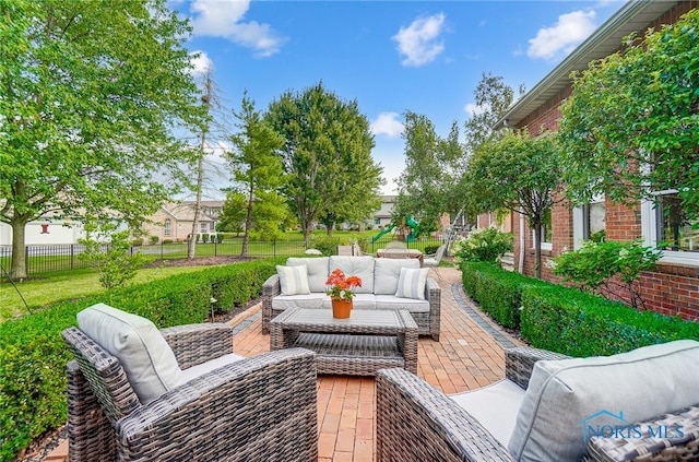 view of patio / terrace featuring an outdoor living space