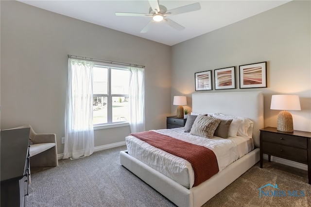 bedroom with carpet floors and ceiling fan