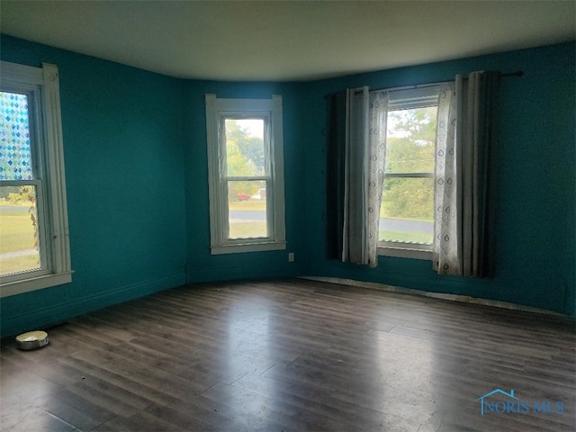 spare room featuring a wealth of natural light and hardwood / wood-style floors