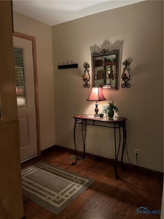 interior space with dark hardwood / wood-style flooring