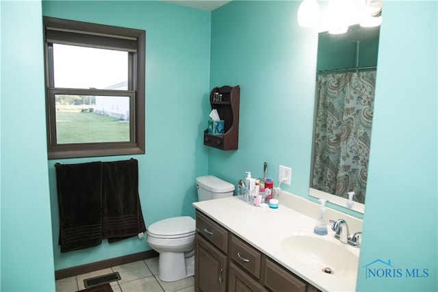 bathroom with tile patterned flooring, toilet, and vanity