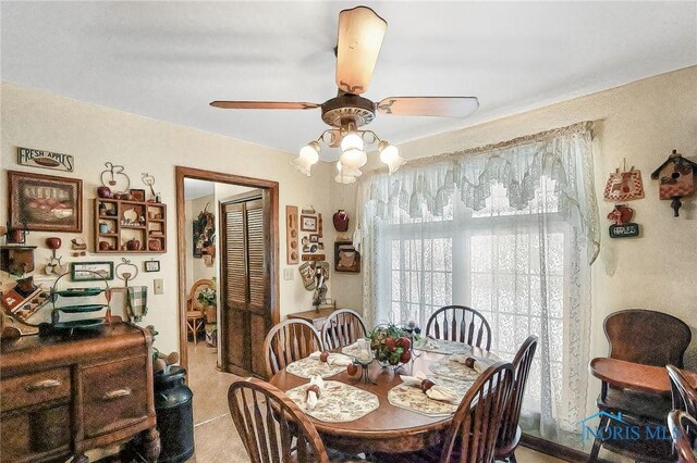 dining space with ceiling fan