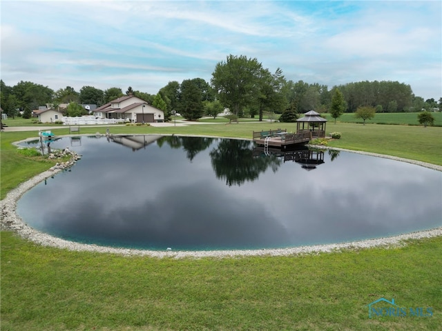 property view of water featuring a gazebo