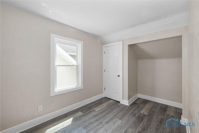 interior space with dark hardwood / wood-style floors