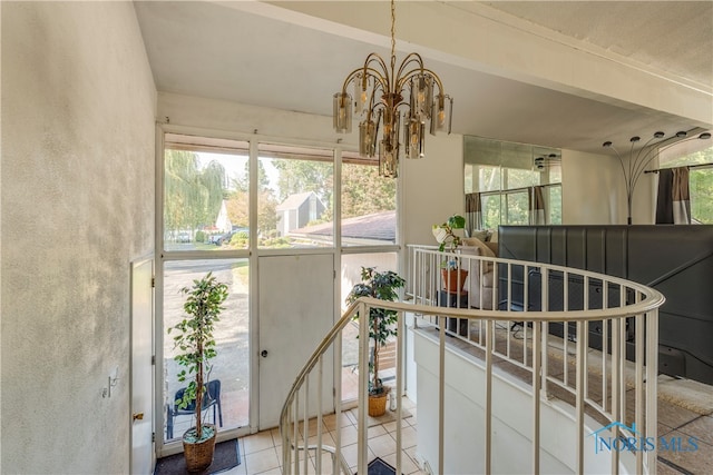 interior space featuring a notable chandelier