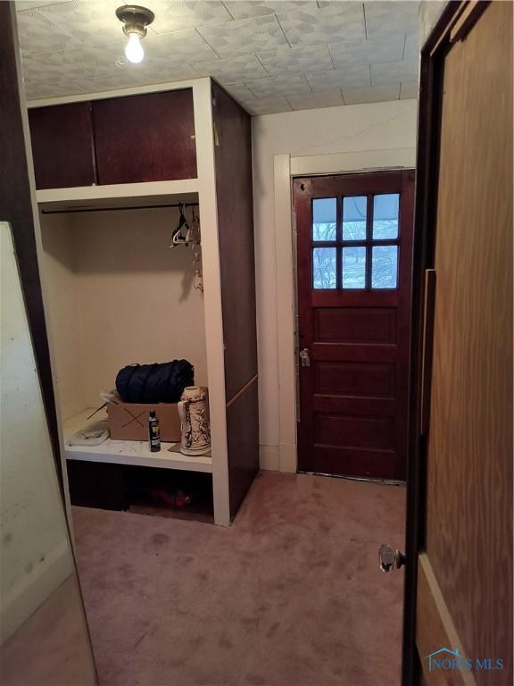 mudroom with carpet floors