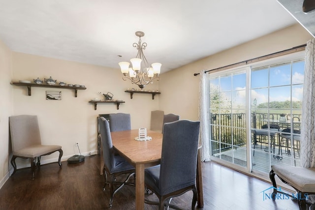 dining room with a chandelier and dark wood-type flooring