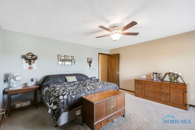 bedroom featuring carpet floors and ceiling fan