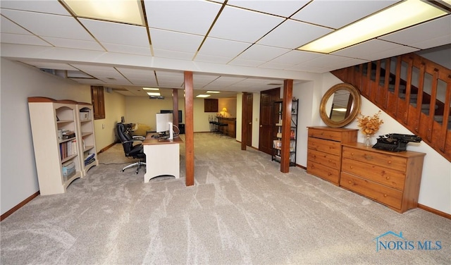 office area featuring light colored carpet