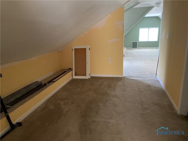 additional living space with carpet and vaulted ceiling