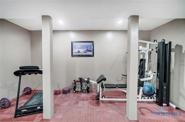 workout area featuring wood-type flooring