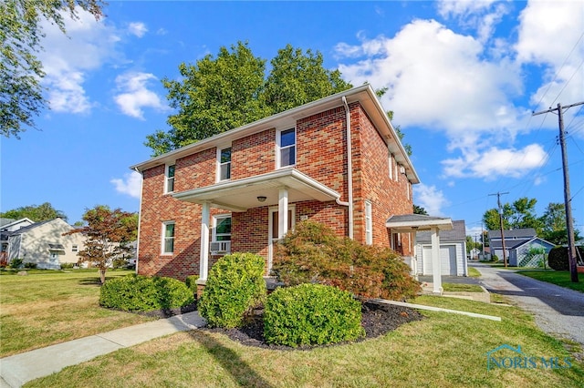 front of property featuring cooling unit and a front lawn