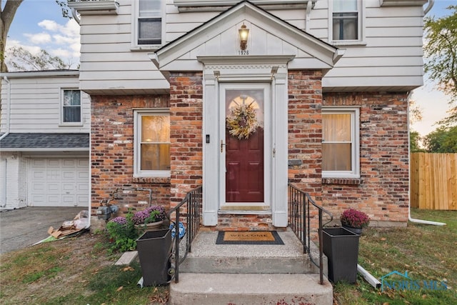 property entrance featuring a garage