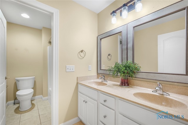 bathroom with vanity, tile patterned flooring, and toilet