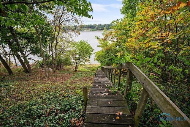 view of home's community with a water view