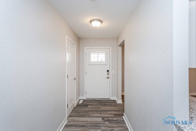 entryway with dark hardwood / wood-style flooring